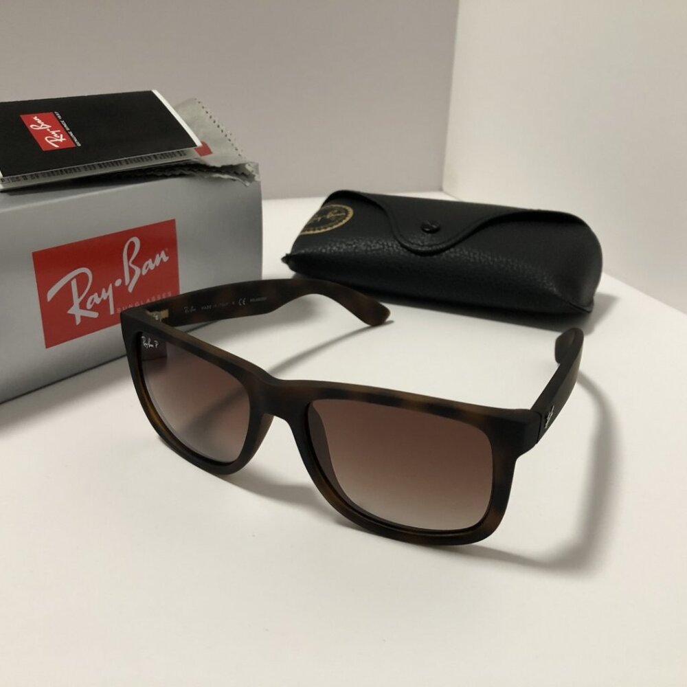 NWOT RB4165 JUSTIN Polarized Sunglasses 55-16 Tortoise Frame Brown Gradient